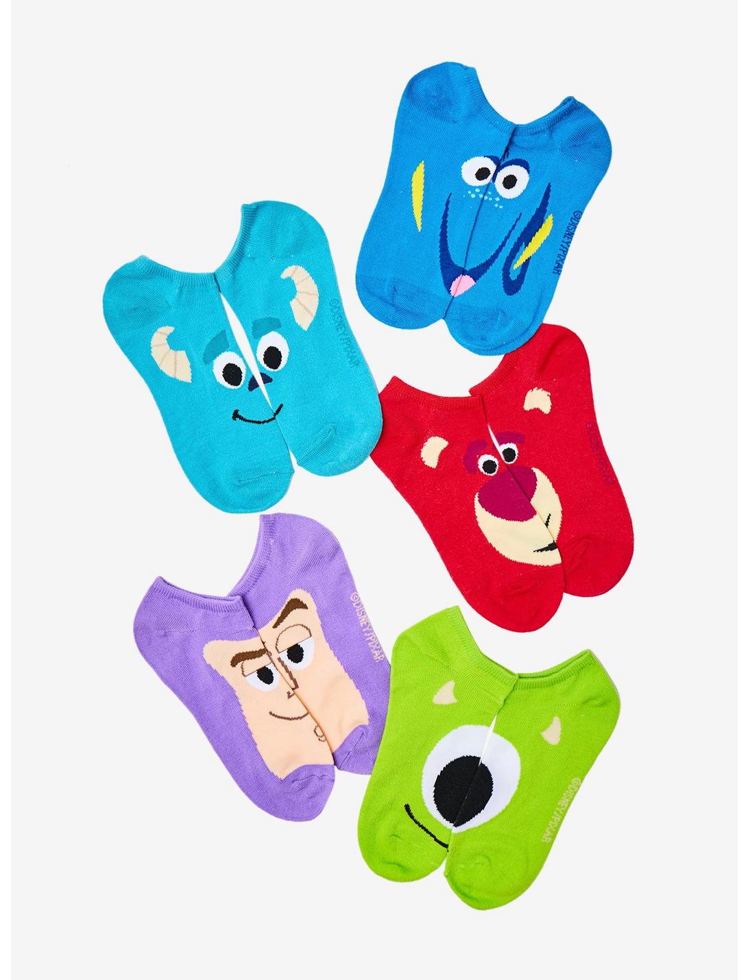 Disney Pixar Character Faces No-Show Socks 5 Pair, , hi-res