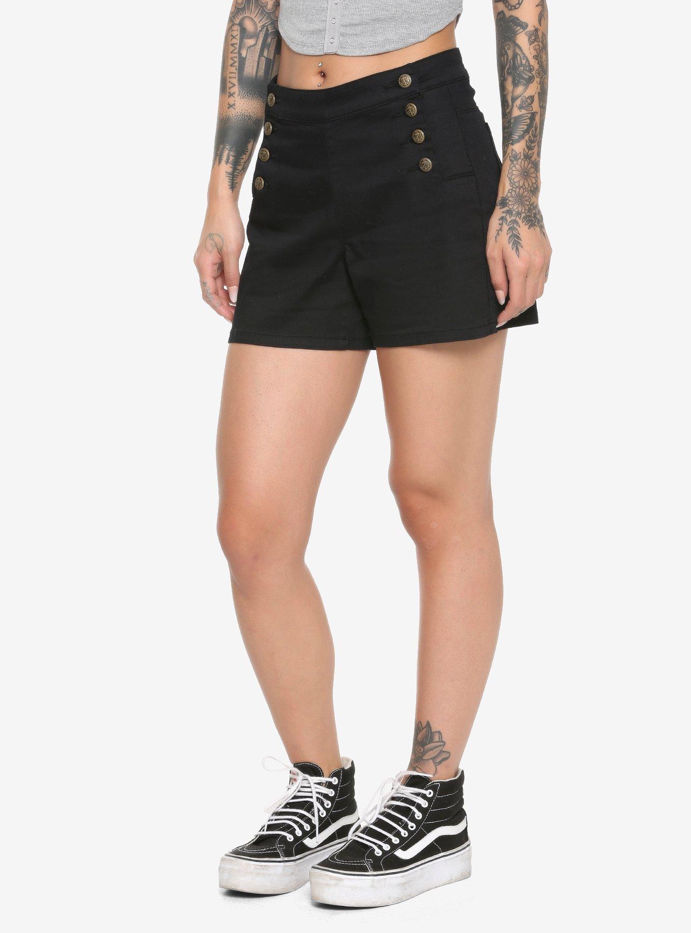 Black High-Waisted Sailor Shorts, BLACK, hi-res