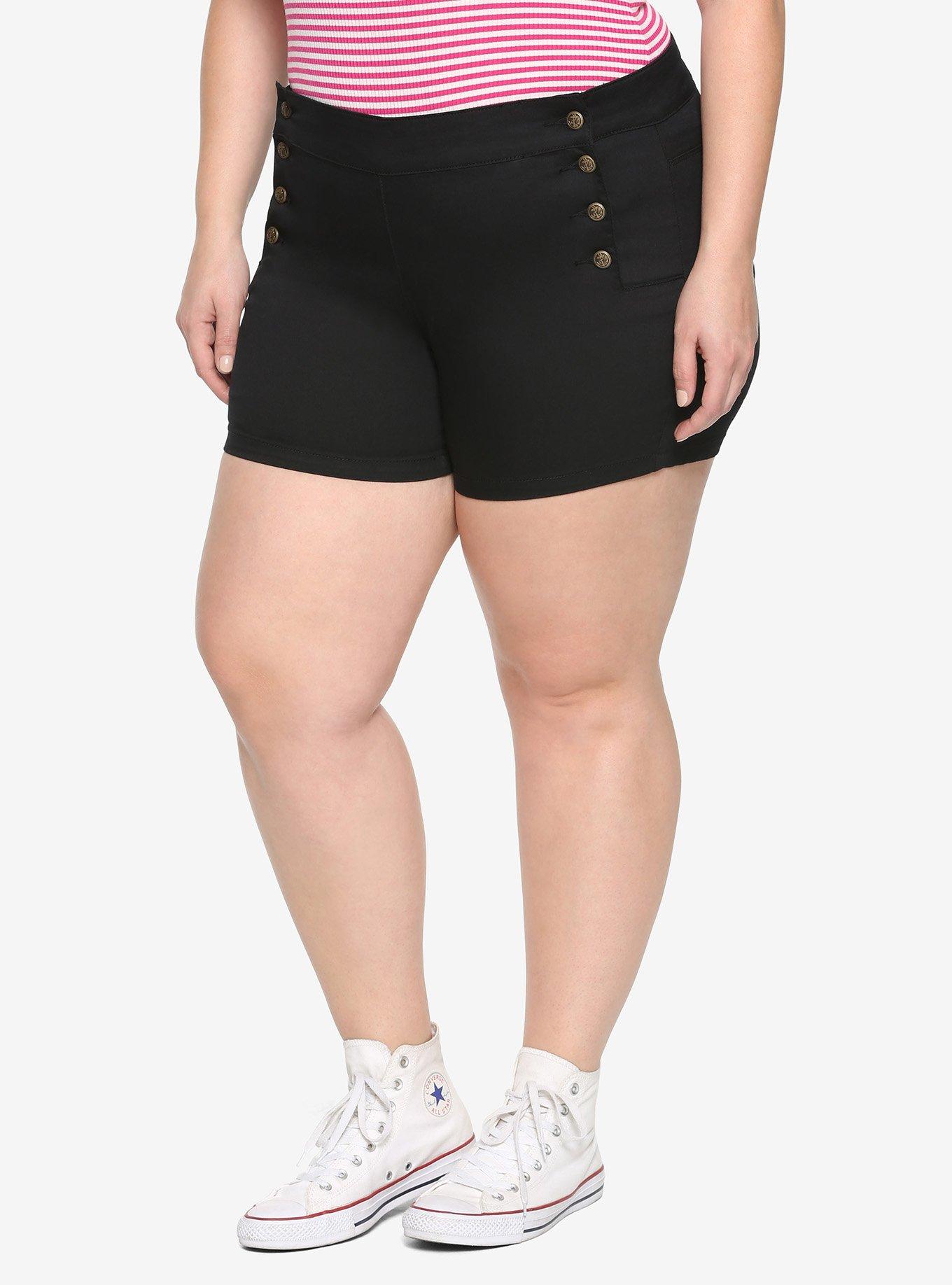 Black High-Waisted Sailor Shorts Plus Size, BLACK, hi-res