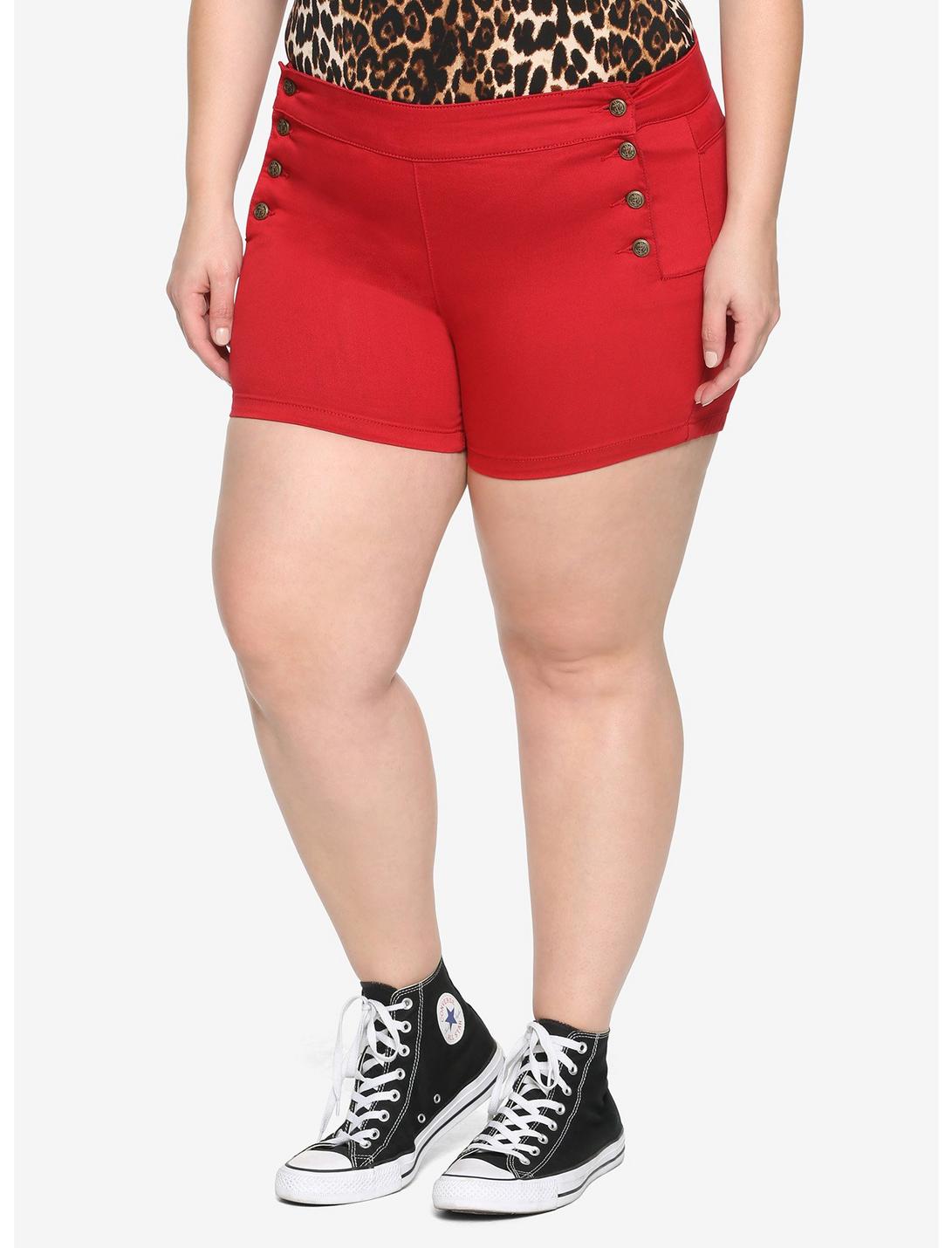 Red High-Waisted Sailor Shorts Plus Size, RED, hi-res