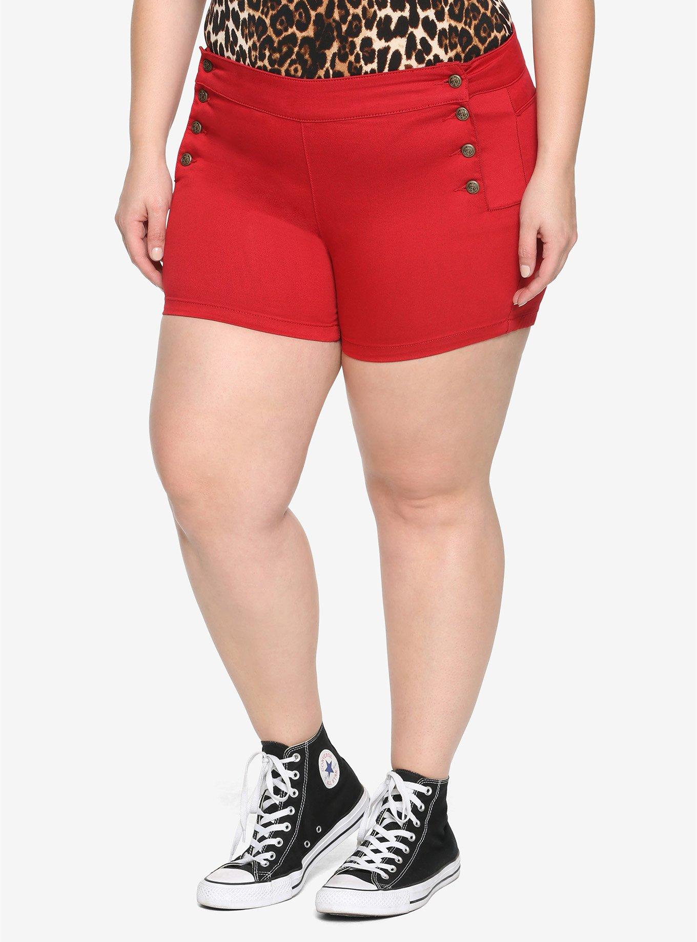 Red High-Waisted Sailor Shorts Plus Size, RED, hi-res