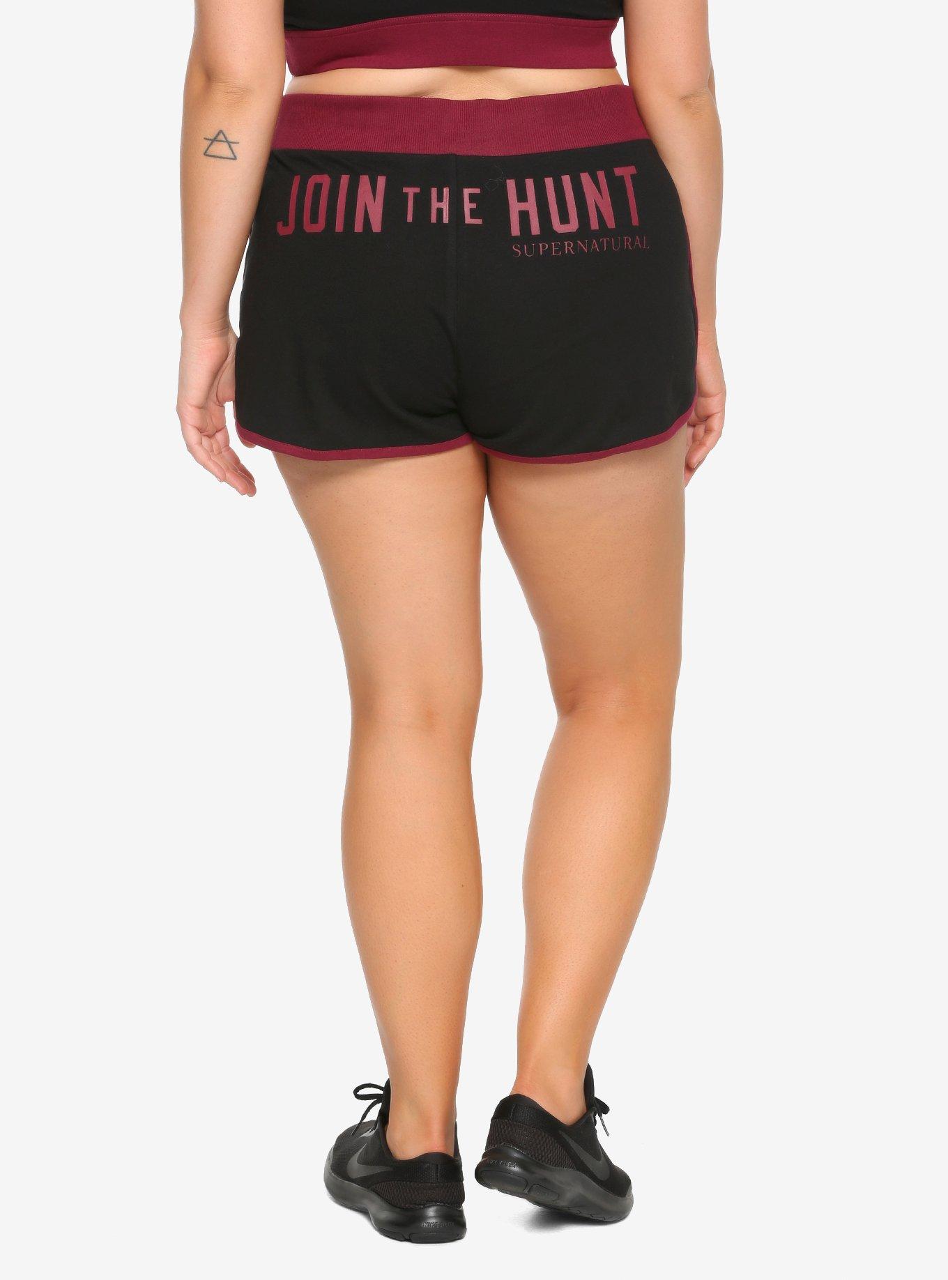 Supernatural Maroon & Black Join The Hunt Girls Soft Shorts Plus Size, BLACK, hi-res