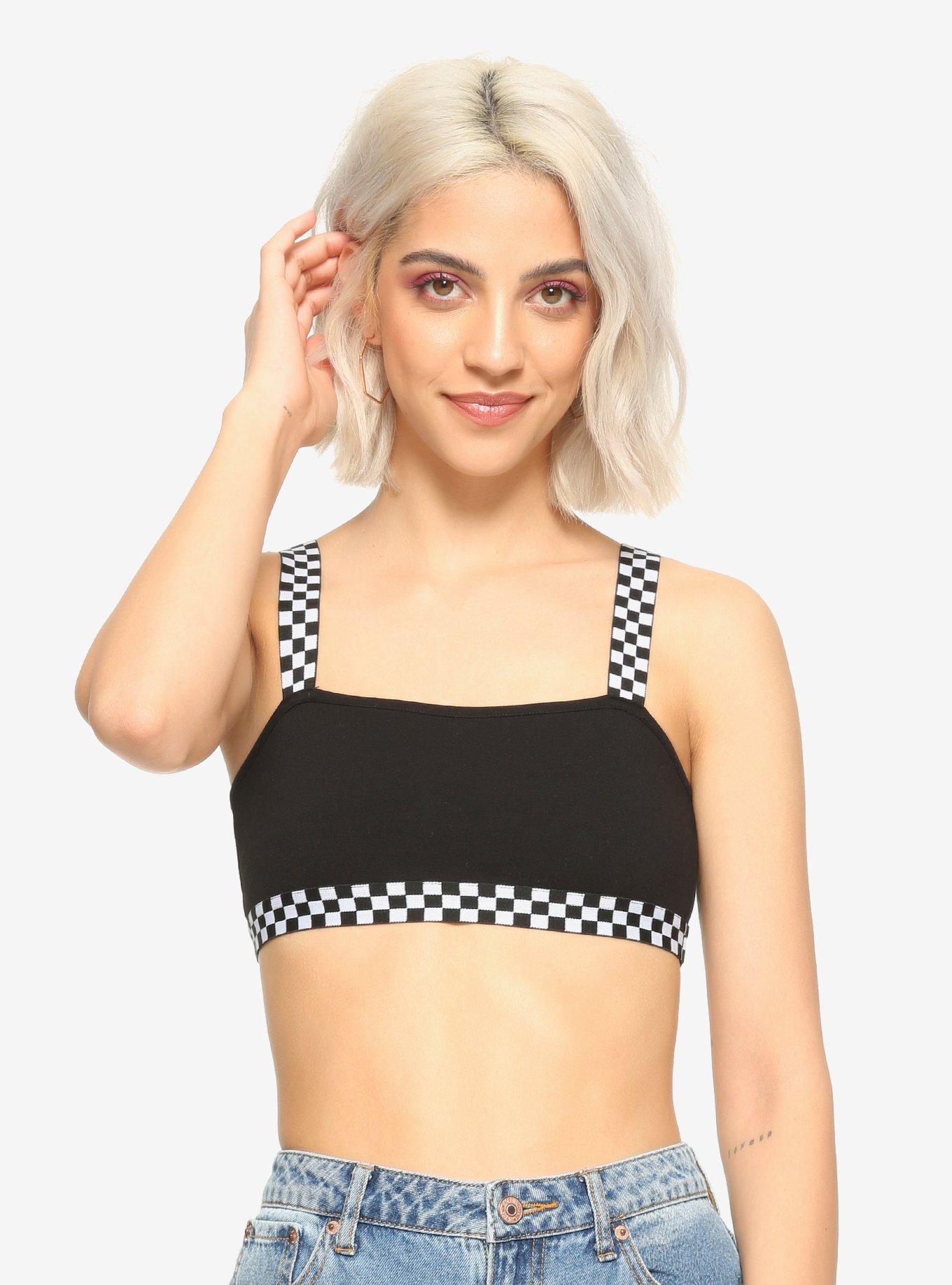 Black & White Checkered Bralette, BLACK, hi-res