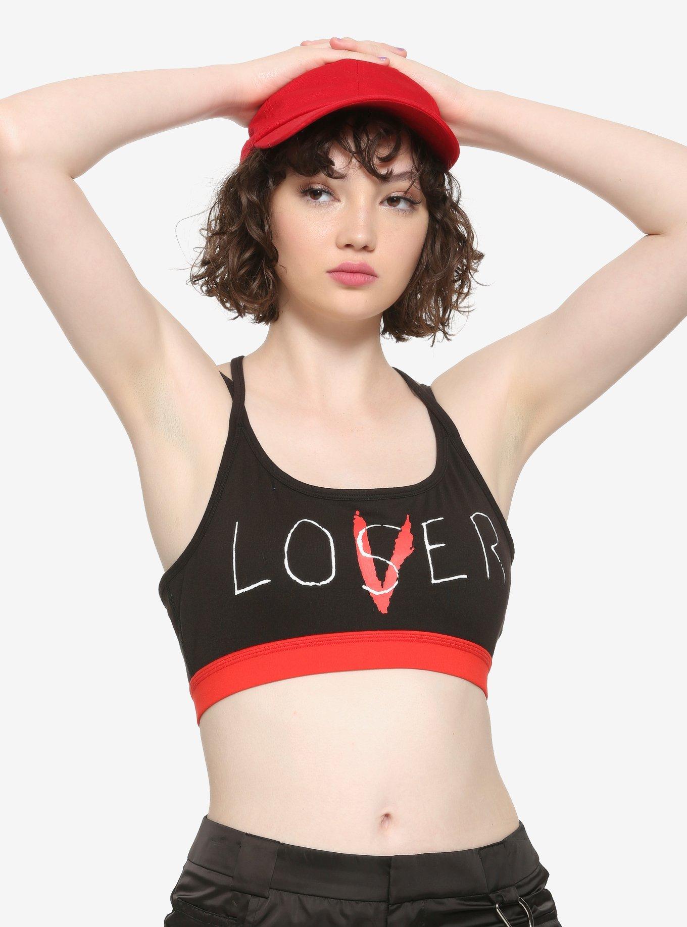 IT Lover Loser Sports Bra, BLACK, hi-res