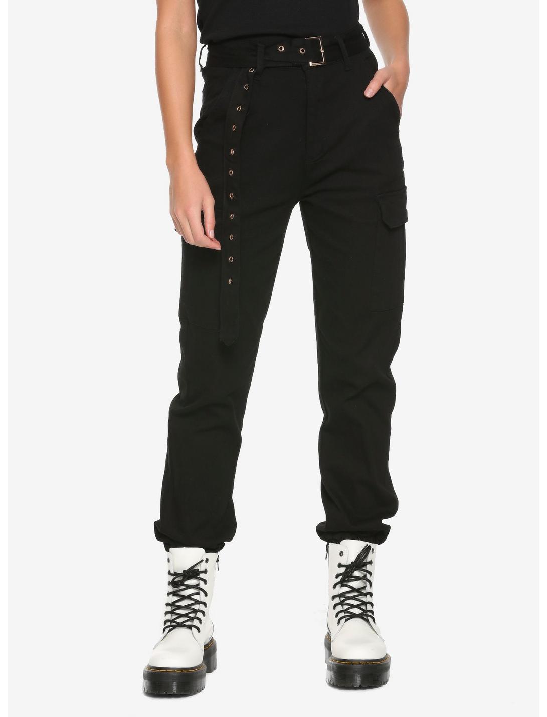 Almost Famous Buckle Cargo Girls Jogger Pants, BLACK, hi-res