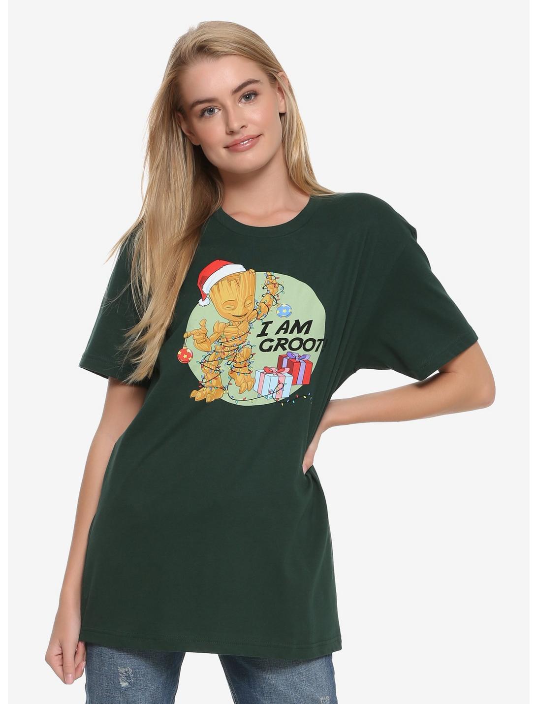 Marvel Guardians Of The Galaxy Groot Christmas Womens T-Shirt - BoxLunch Exclusive, GREEN, hi-res