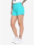 Turquoise Hi-Rise Skinny Shorts With Slits, TEAL, hi-res