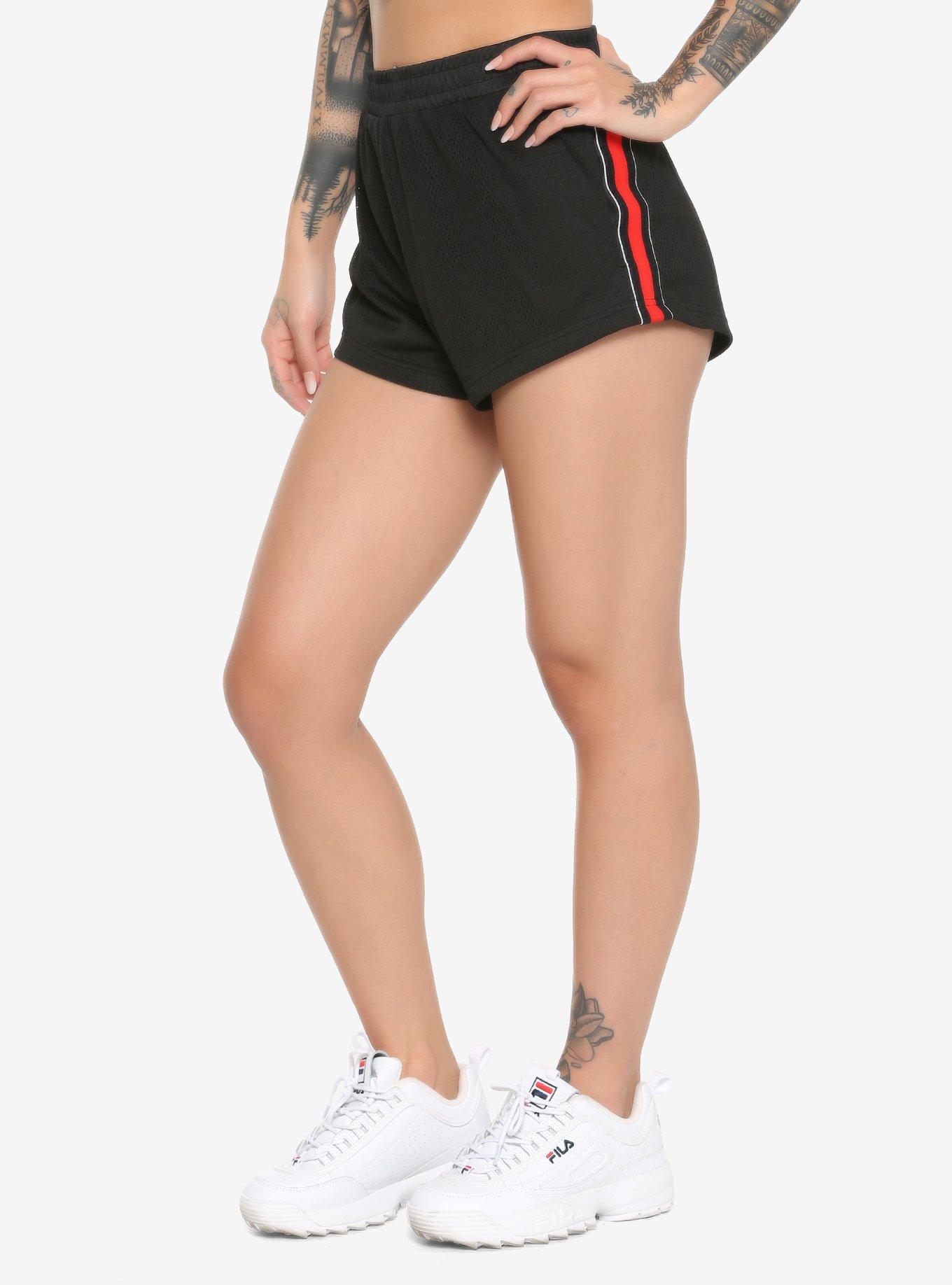 Black Red Tape Mesh Girls Soft Shorts Hot Topic