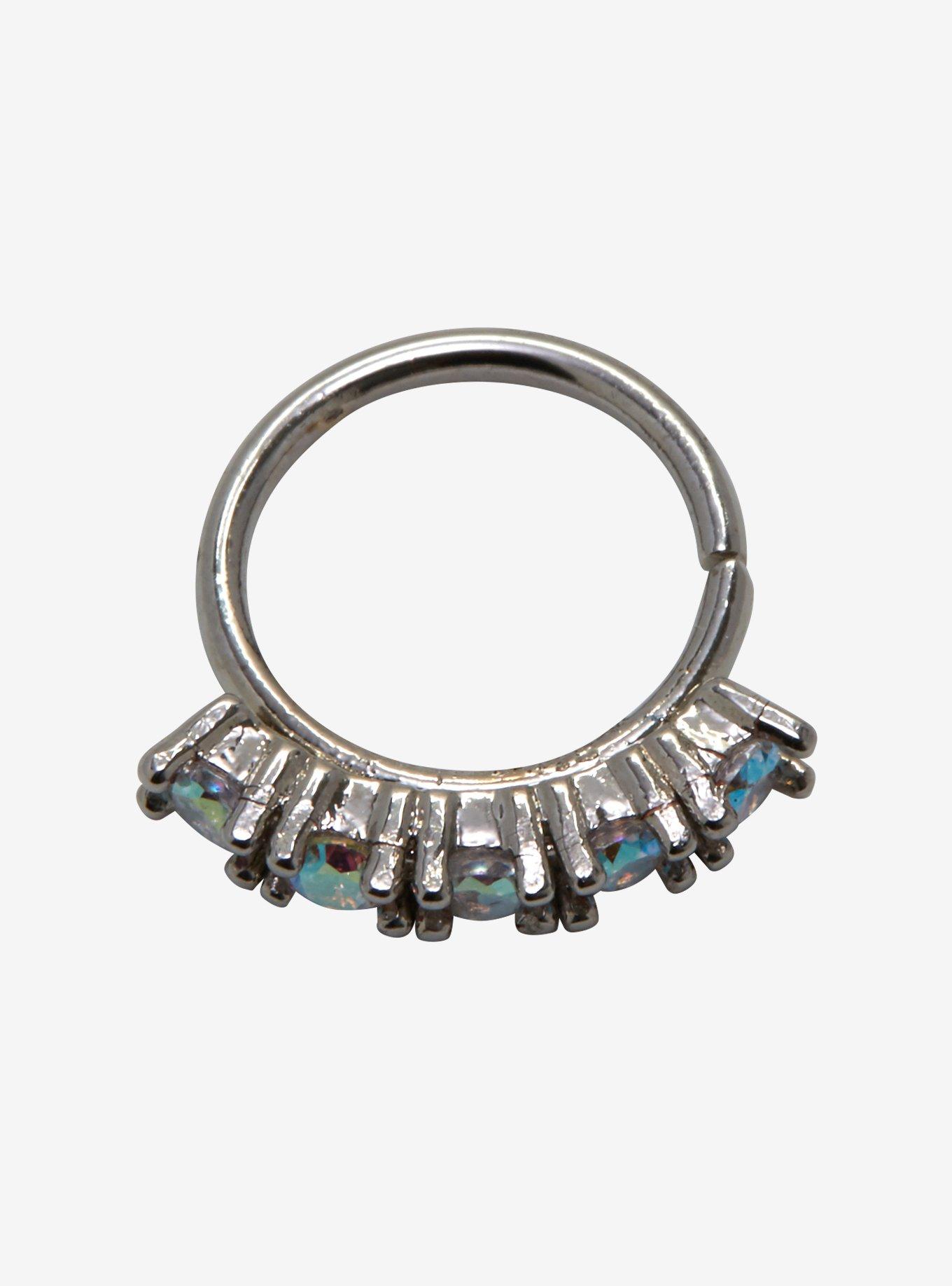 Steel Silver Clear CZ Prong Nose Hoop, MULTI, hi-res