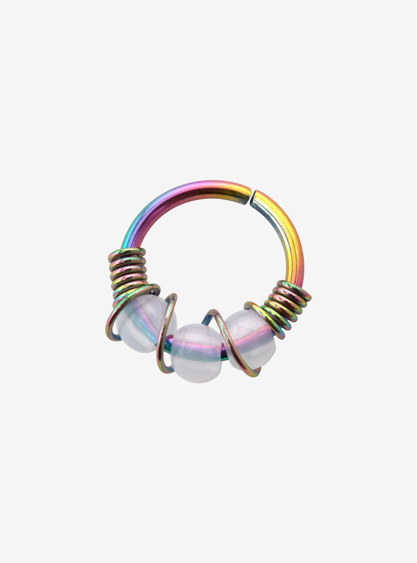 Wire Wrapped Oil Spill Iridescent Bead Septum Hoop Pincher | Hot Topic