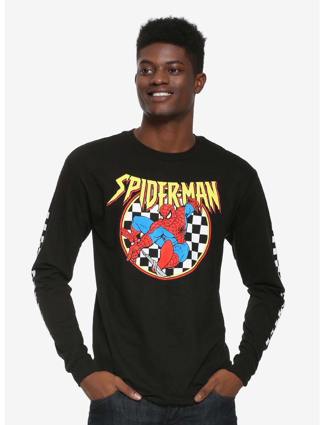 Marvel Spider-Man Checkered Long Sleeve T-Shirt - BoxLunch Exclusive, BLACK, hi-res