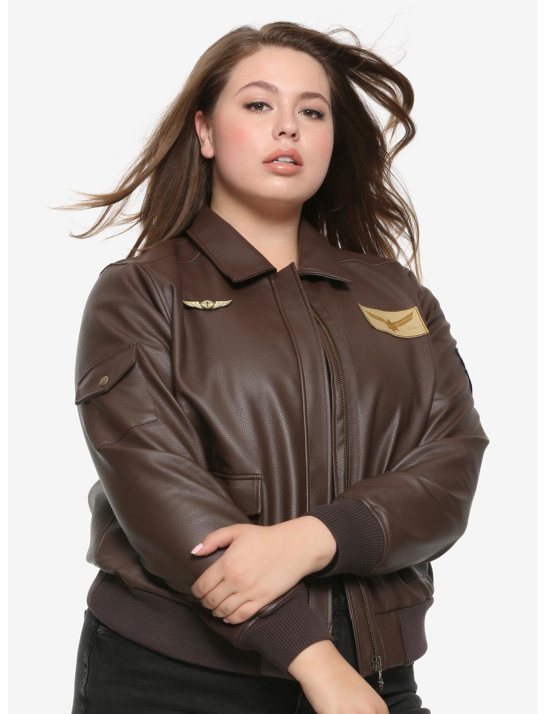 Her Universe Marvel Captain Marvel Cosplay Girls Faux Leather Aviator Jacket Plus Size, MULTI, hi-res