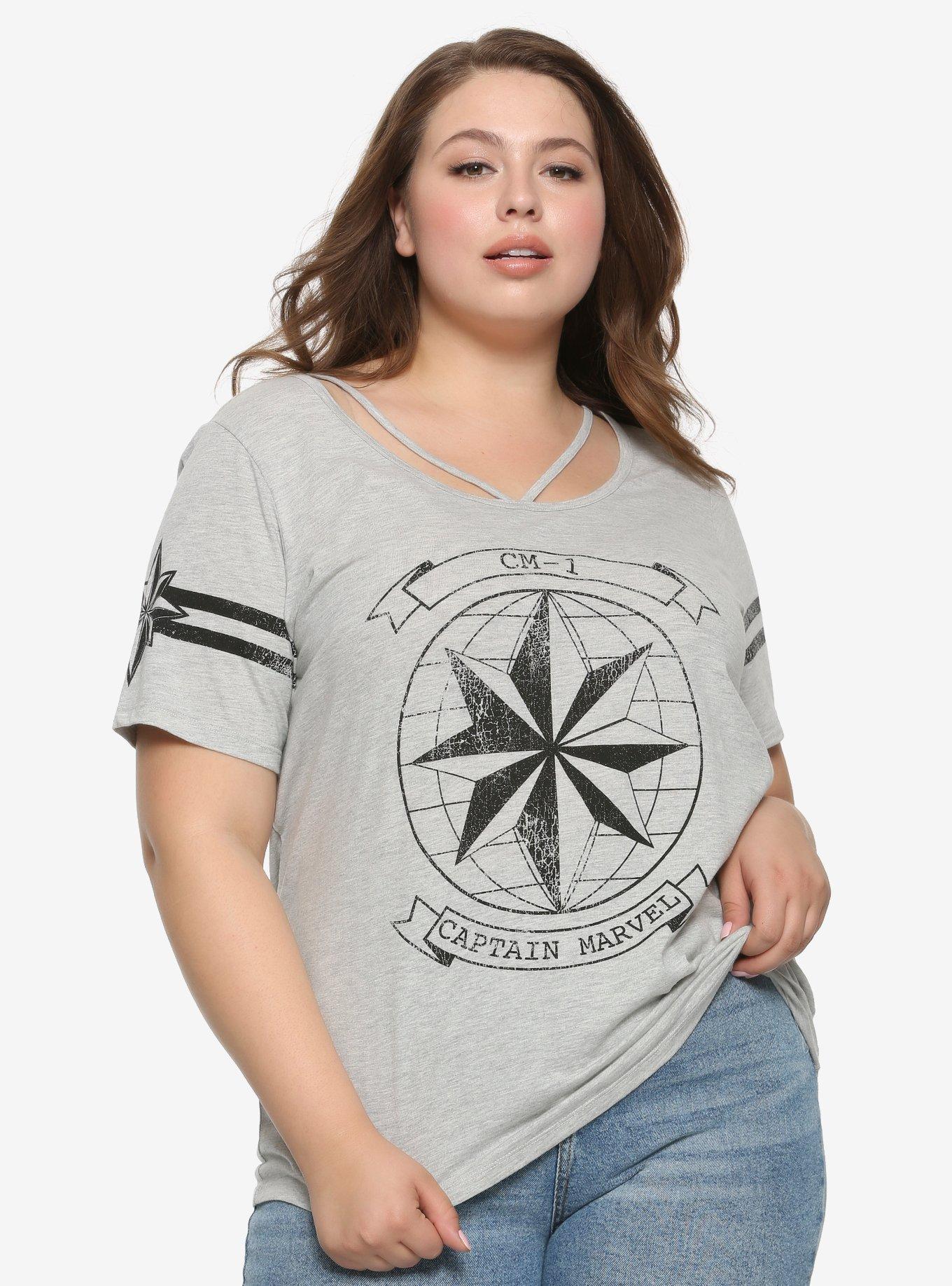 Her Universe Marvel Captain Marvel Scoop Neck Girls Athletic T-Shirt Plus Size, BLACK, hi-res