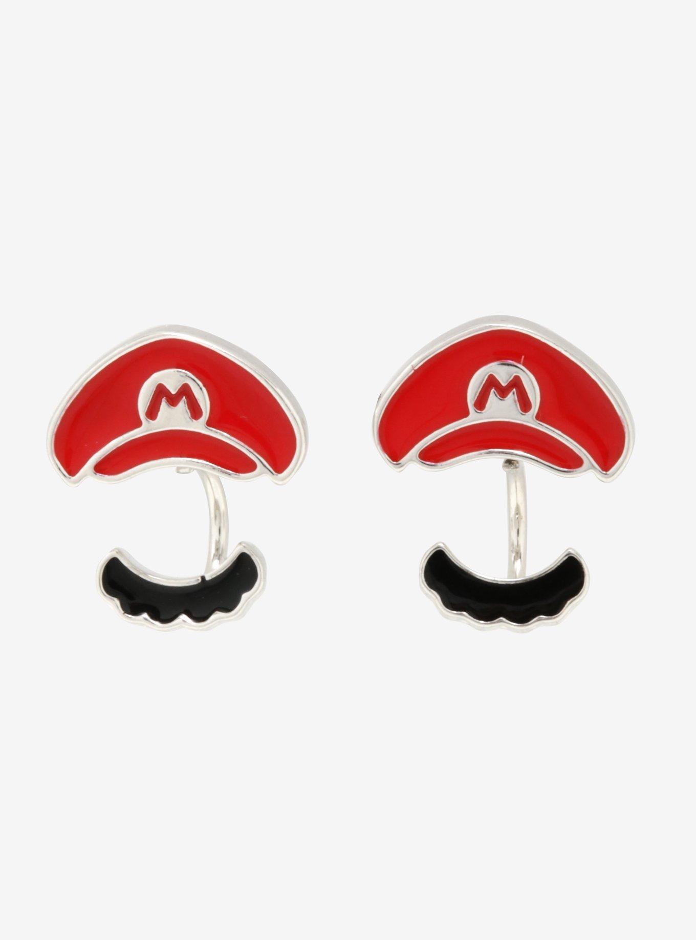 Super Mario Bros. Hat & Mustache Front/Back Stud Earrings, , hi-res