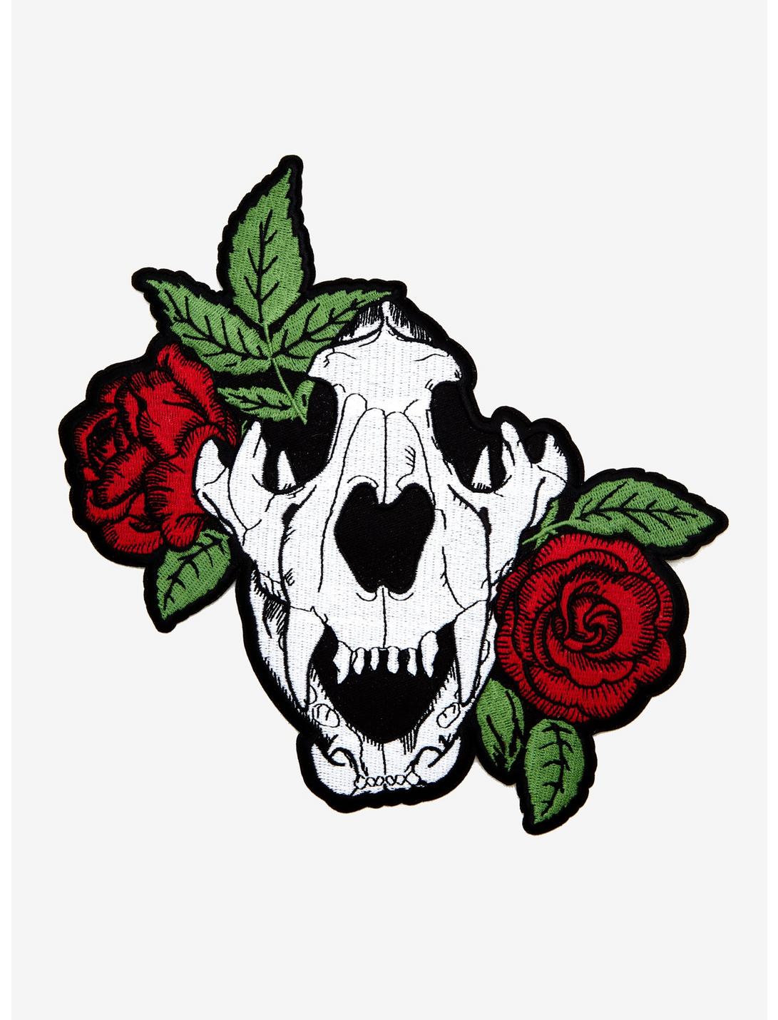 Wolf Skull Roses Back Patch, , hi-res