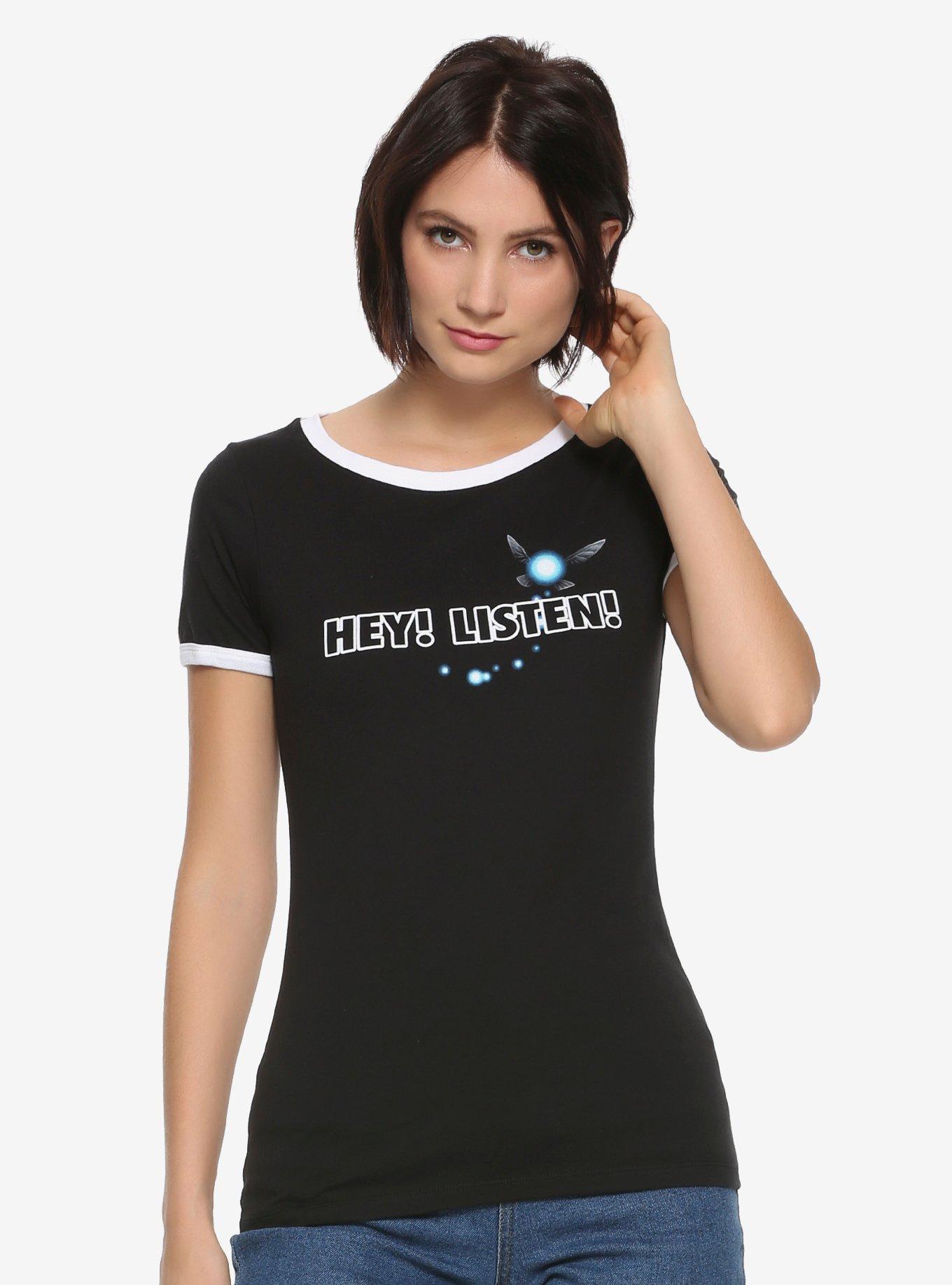 Nintendo The Legend Of Zelda Hey Listen Womens Ringer T-Shirt, BLACK, hi-res