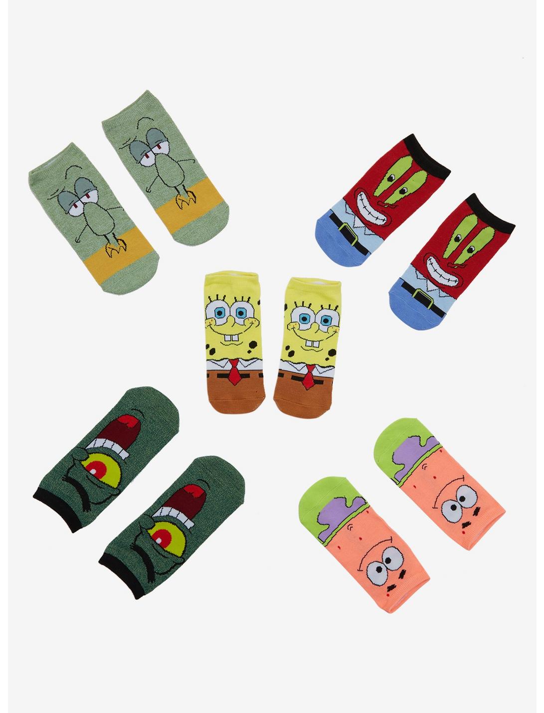 SpongeBob SquarePants Character No-Show Socks 5 Pair, , hi-res