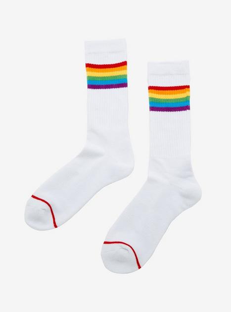Rainbow Striped Varsity Crew Socks | Hot Topic