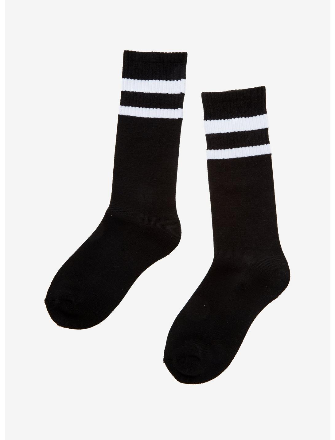 Blackheart Black & White Stripe Varsity Crew Socks | Hot Topic