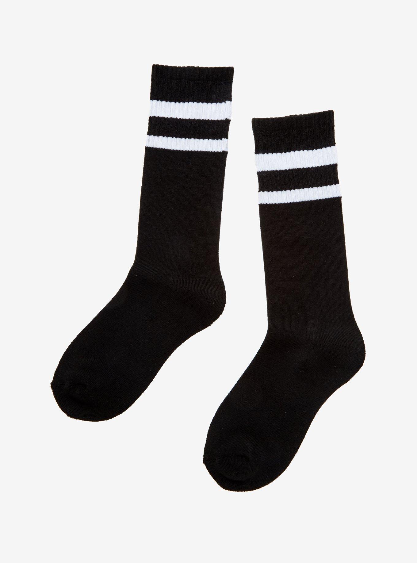 Blackheart Black & White Stripe Varsity Crew Socks, , hi-res