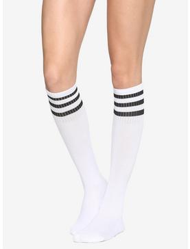White & Black Cushioned Knee-High Crew Socks, , hi-res