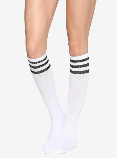 White & Black Cushioned Knee-High Crew Socks | Hot Topic