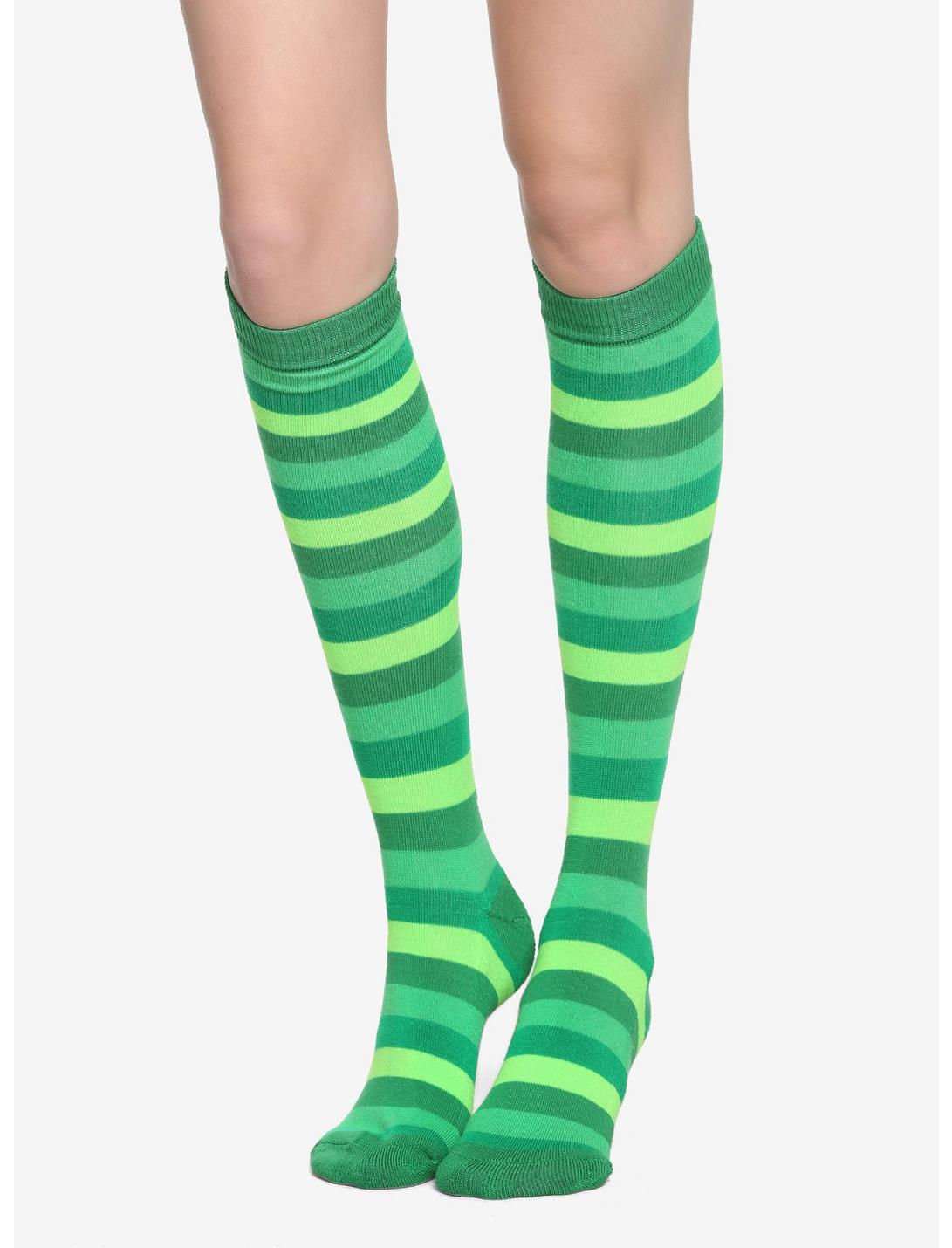 Green Striped Knee-High Socks, , hi-res