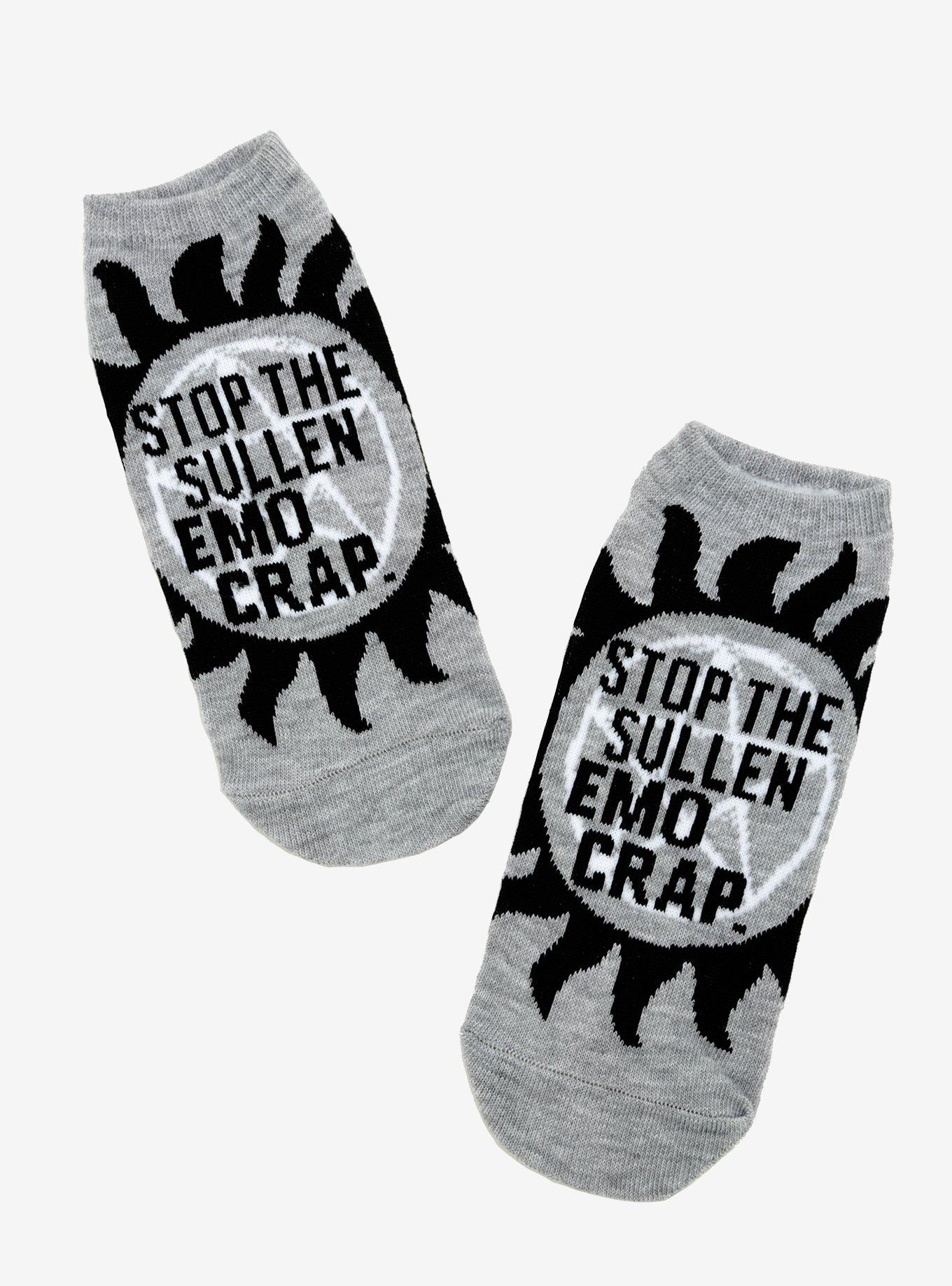 Supernatural Join The Hunt Stop The Sullen Emo Crap No-Show Socks, , hi-res