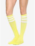 Neon Yellow & White Cushioned Knee-High Crew Socks, , hi-res