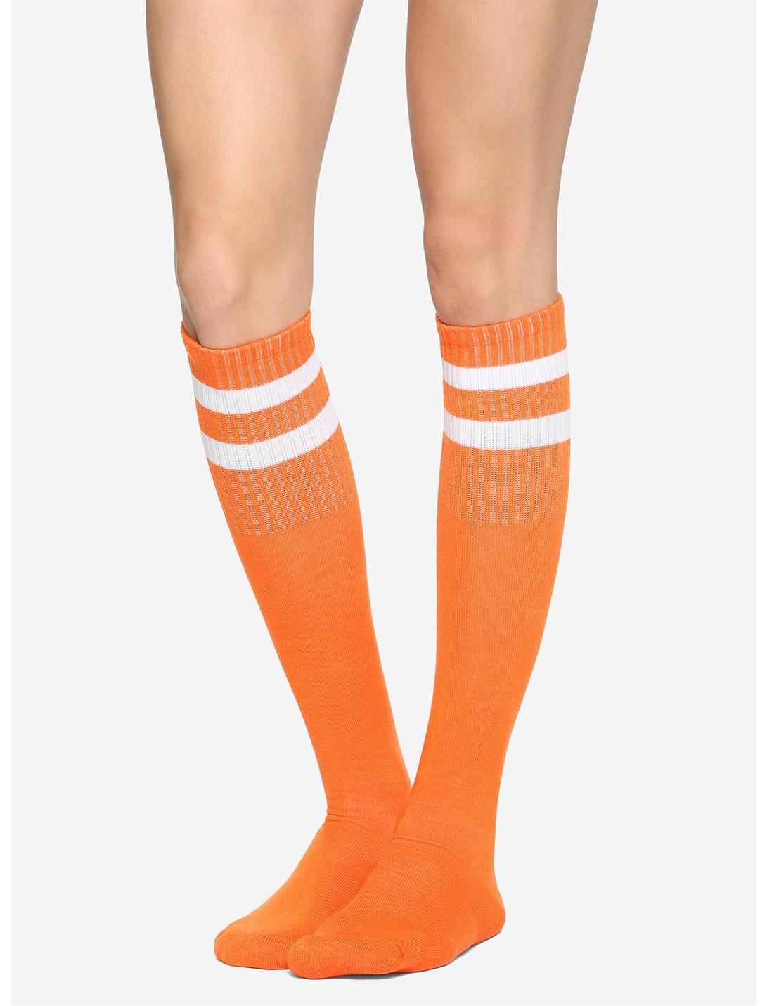 Orange & White Cushioned Knee-High Crew Socks, , hi-res