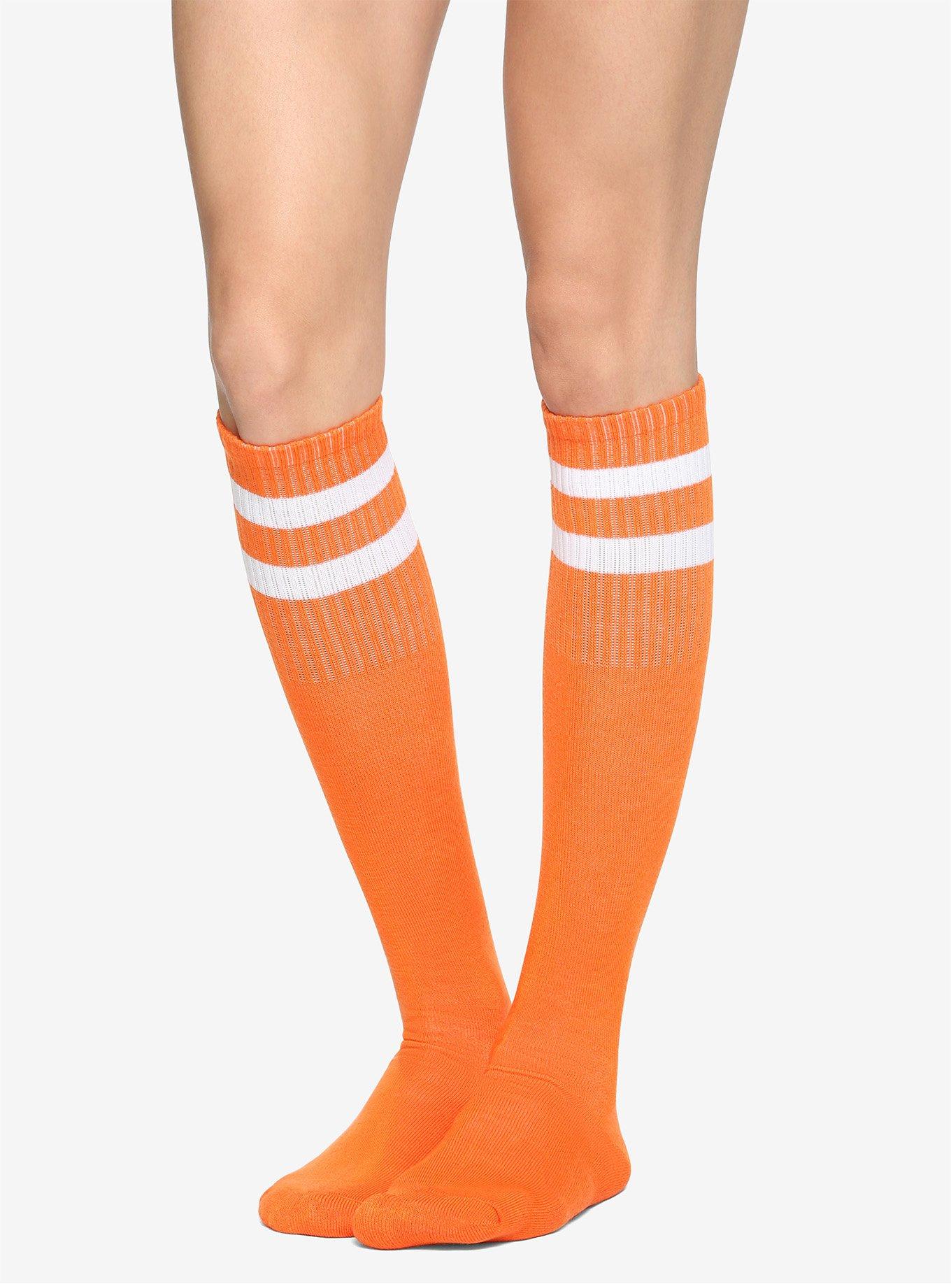 Orange & White Cushioned Knee-High Crew Socks, , hi-res