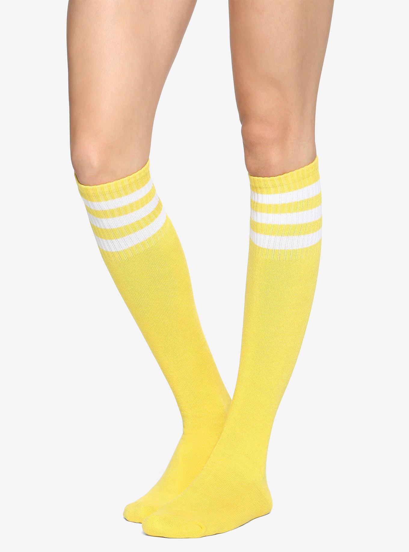 Yellow & White Cushioned Knee-High Crew Socks, , hi-res