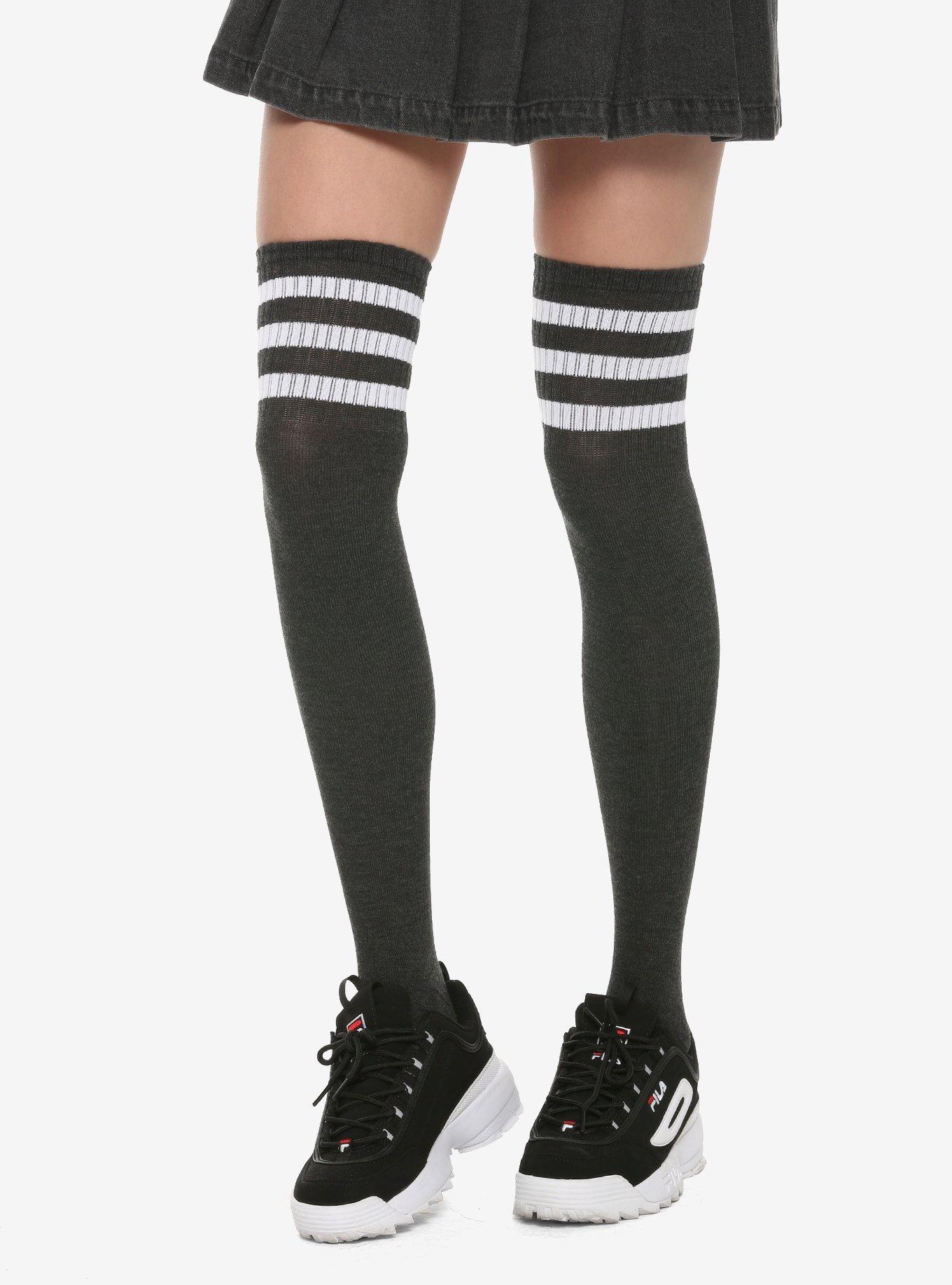 Grey, White & Grey Thin Stripes - Over The Knee Socks : :  Clothing, Shoes & Accessories