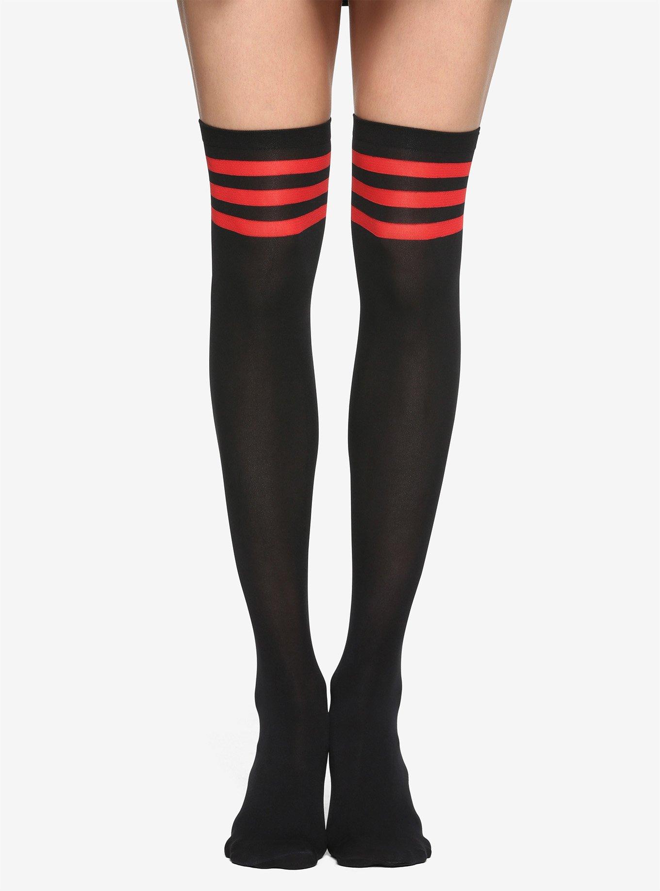 Black & Red Varsity Stripe Thigh Highs Hot Topic
