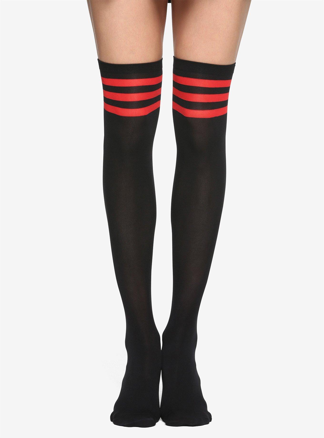 Striped Stockings - Red/Black Thigh Highs