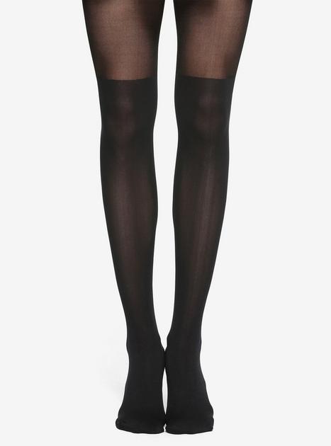 Black Faux Thigh High Tights | Hot Topic