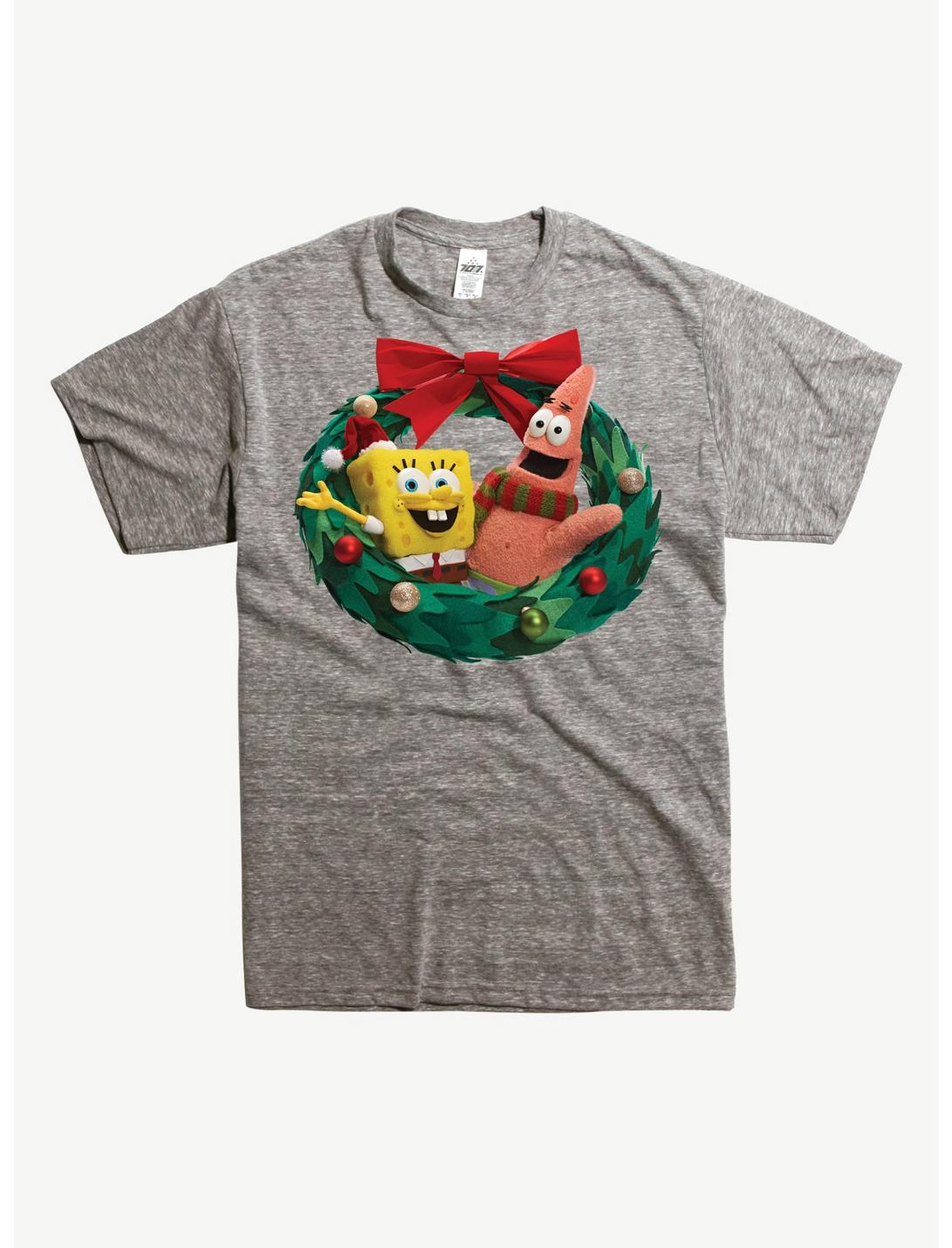 SpongeBob SquarePants Christmas Wreath T-Shirt, HEATHER GREY, hi-res