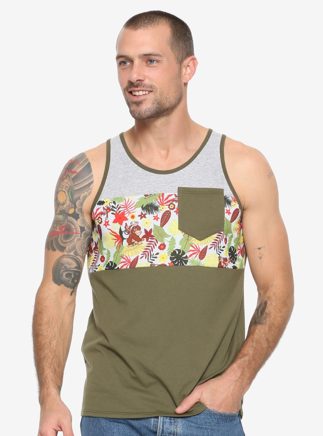 Nintendo Donkey Kong Floral Tri-Panel Pocket Tank Top - BoxLunch Exclusive, BLACK, hi-res