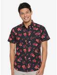 Disney The Princess And The Frog Floral Card Woven Button-Up - BoxLunch Exclusive, BLACK, hi-res