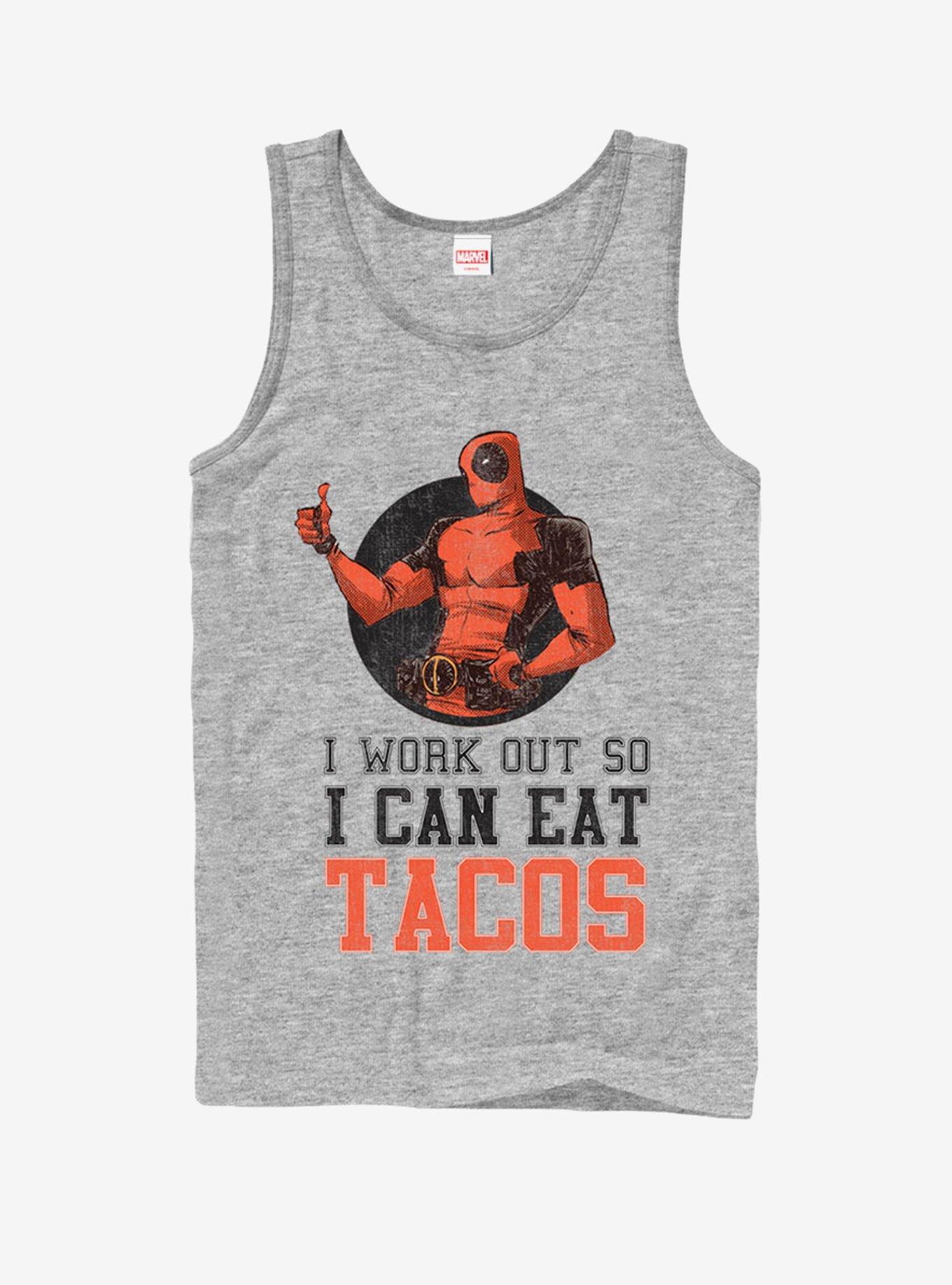 Marvel Deadpool Work Out Eat Tacos Tank, ATH HTR, hi-res