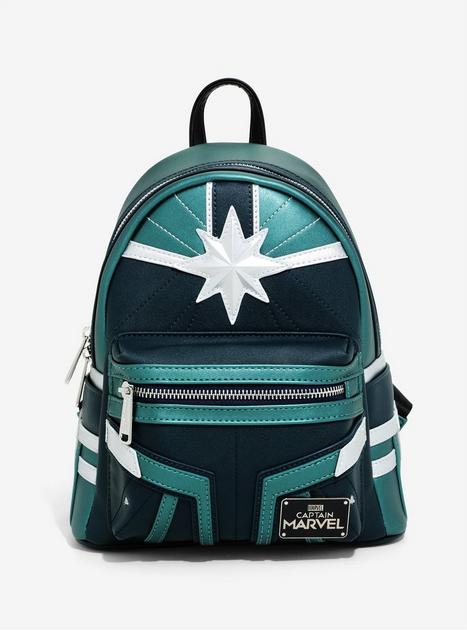 NWOT Rare Captain Marvel Kree Green Loungefly Backpack and Wallet Set NEW RARE Loungefly Captain Marvel Kree Green Mini Backpack  main image 4