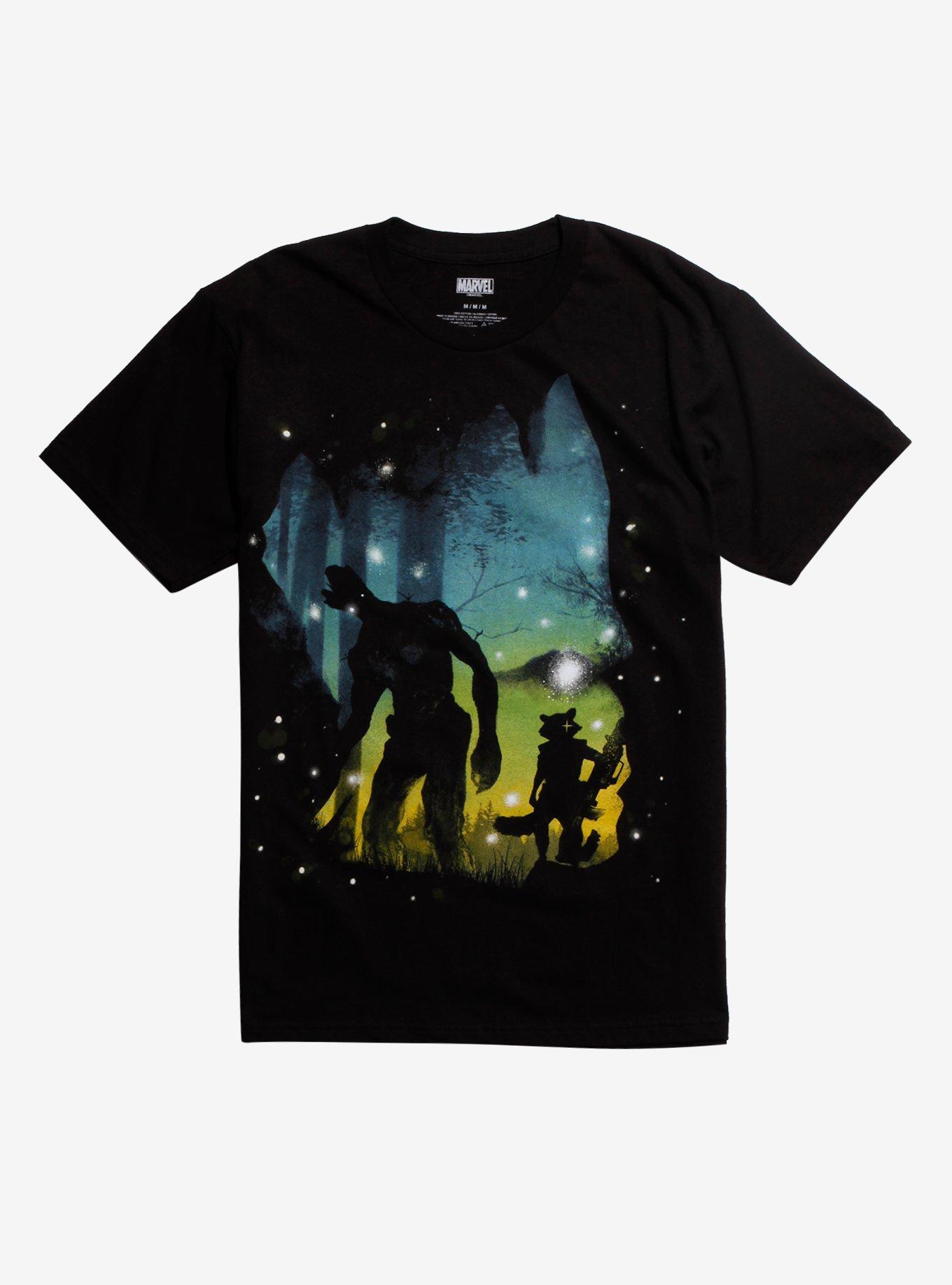 Marvel Guardians Of The Galaxy Groot And Rocket Forest T-shirt, BLACK, hi-res