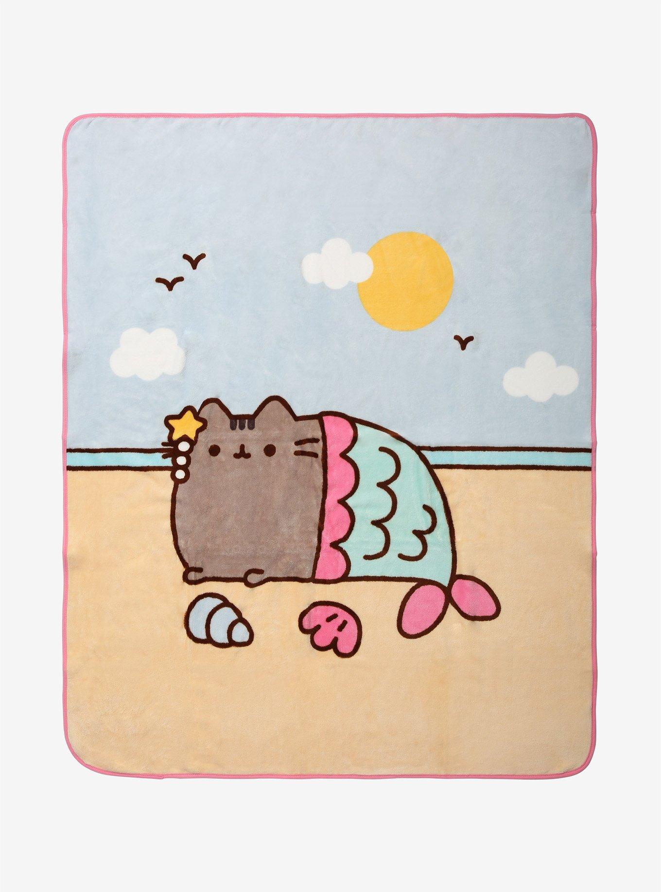 Pusheen Mermaid At The Beach Plush Throw Blanket, , hi-res