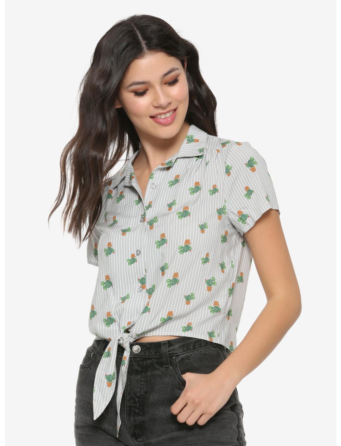 Disney Mickey Mouse Cactus Womens Tie-Front Woven Top -BoxLunch Exclusive, MULTI, hi-res