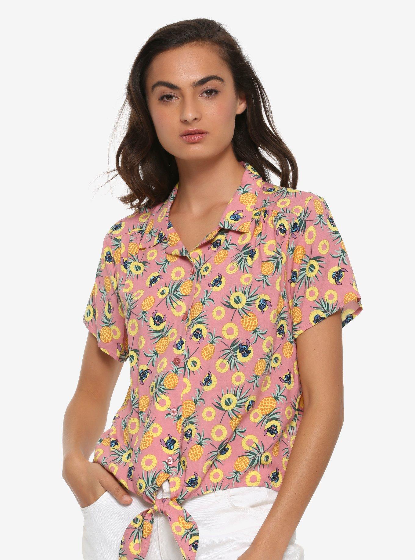 Disney Lilo & Stitch Pineapple Womens Tie-Front Woven Top - BoxLunch ...