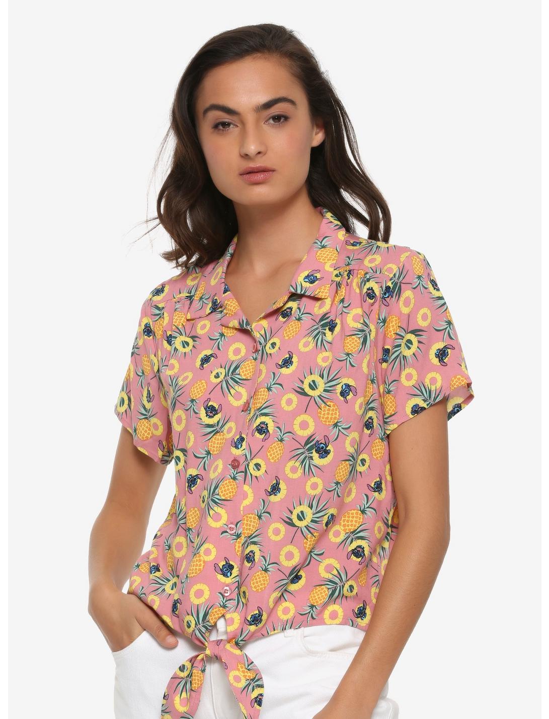 Disney Lilo & Stitch Pineapple Womens Tie-Front Woven Top - BoxLunch ...
