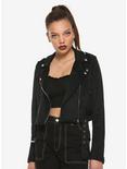 Black Faux Suede Girls Moto Jacket, BLACK, hi-res