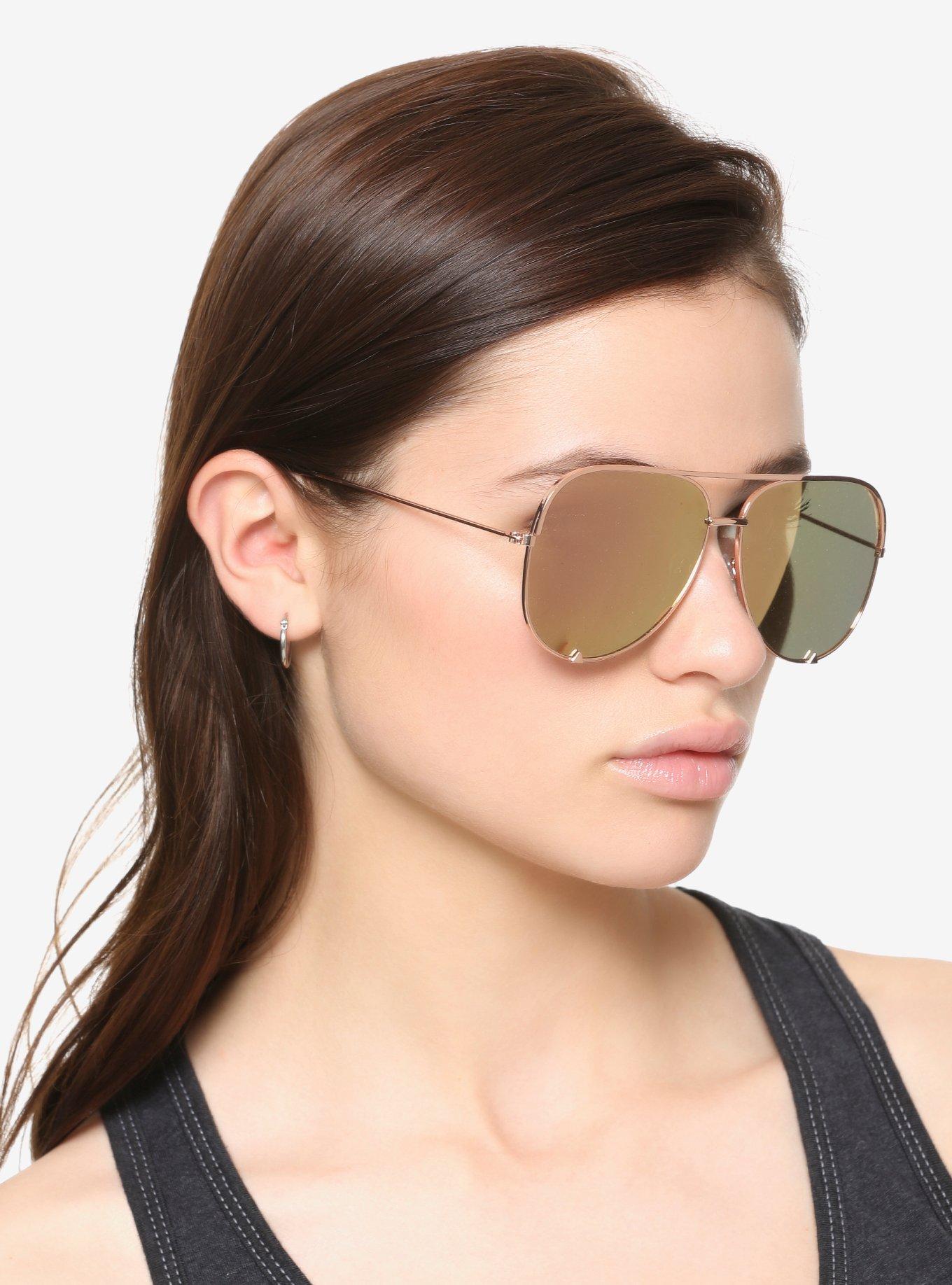 Rose Gold Mirror Aviator Sunglasses, , hi-res