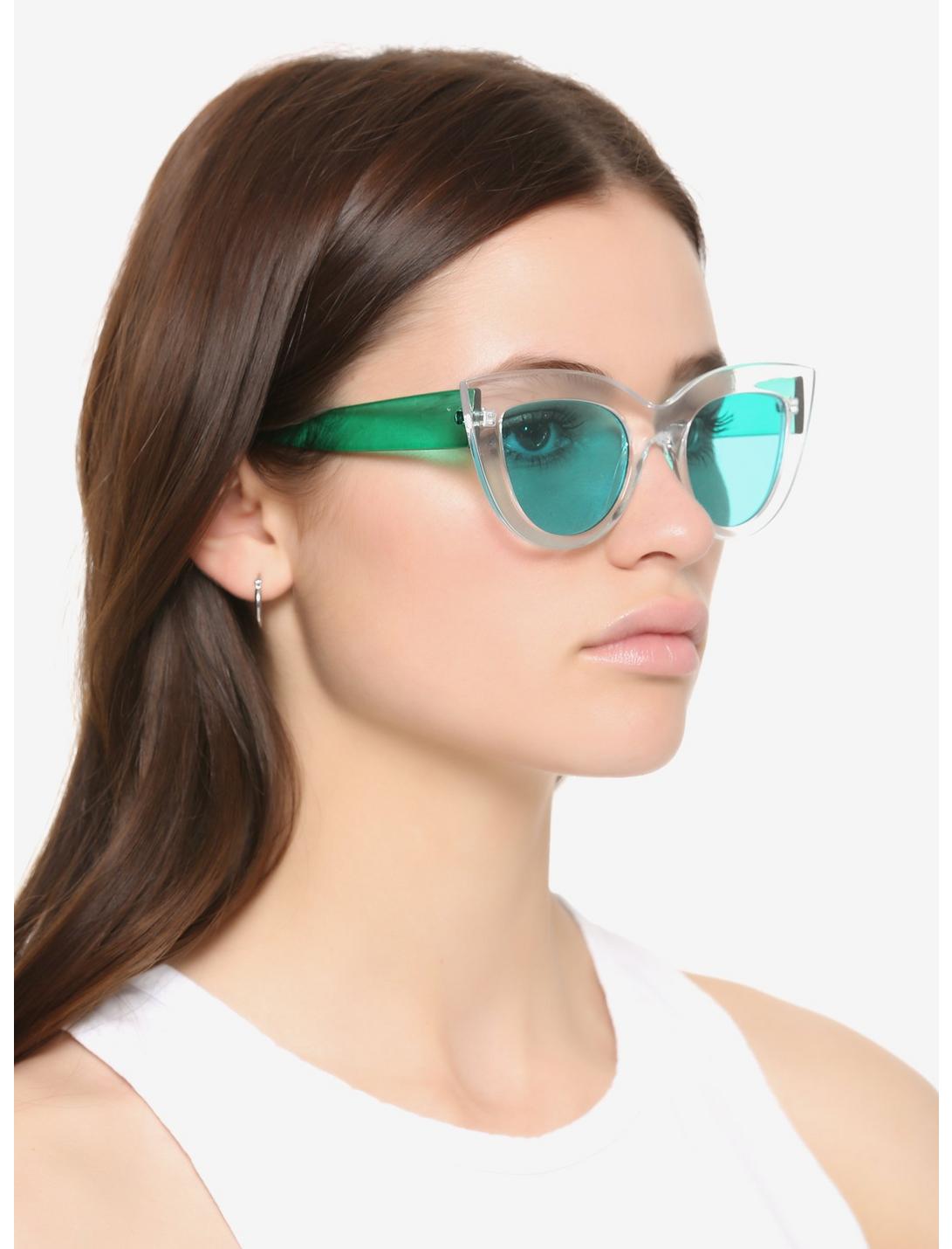 Clear Frame Green Lens Cat Eye Sunglasses, , hi-res