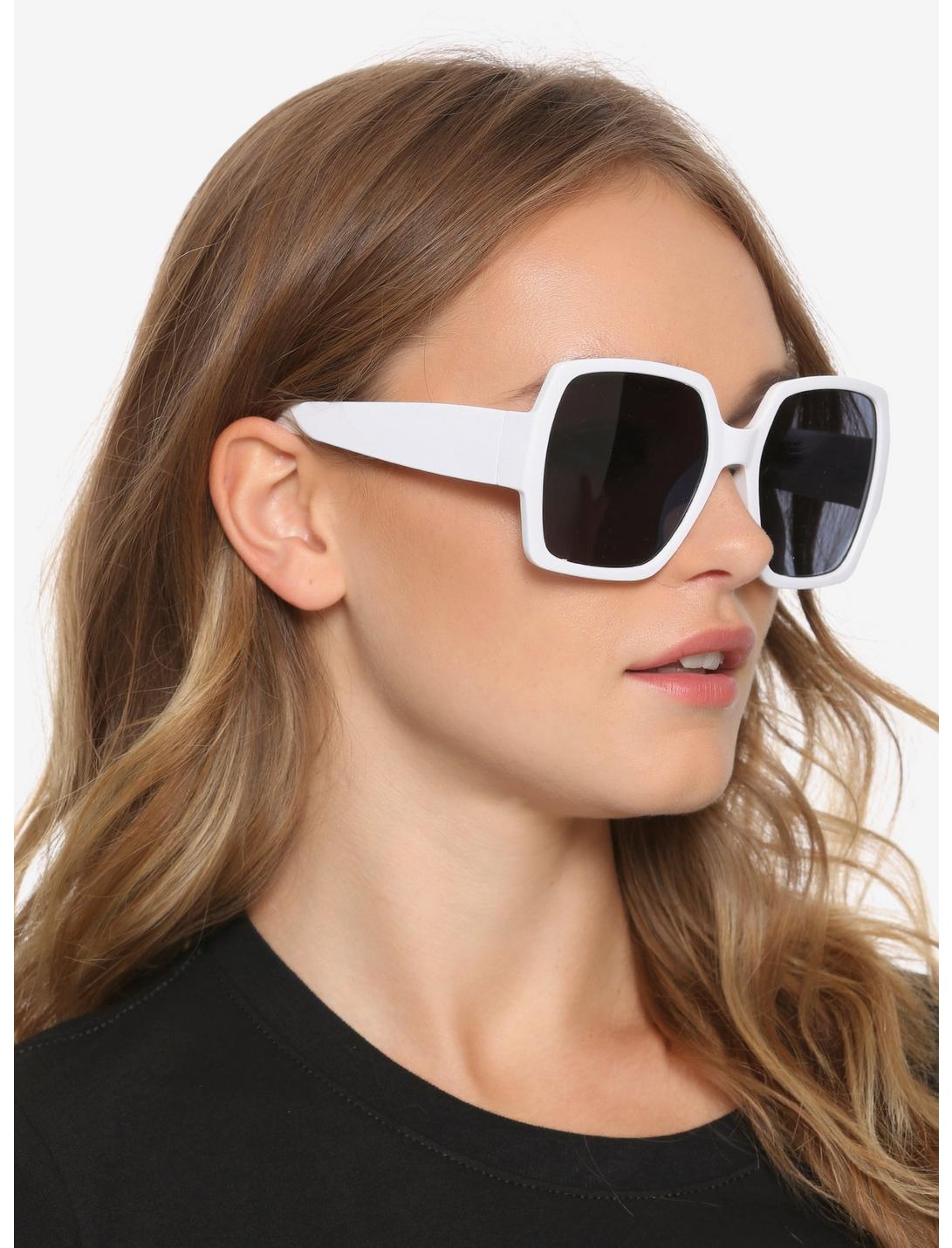 White Square Oversized Plastic Sunglasses, , hi-res